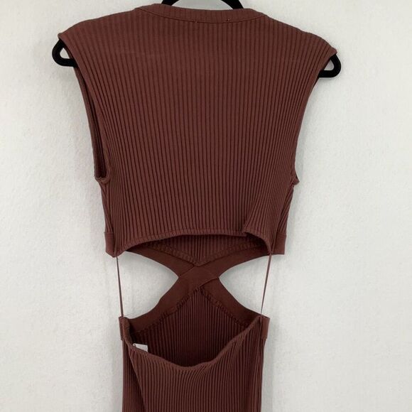 NWT Zara Brown Sleeveless Cut Out Midi Dress Size Medium - Picture 3 of 10